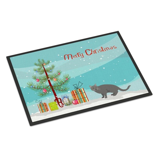 Carolines Treasures 18 x 27 in. Chartreux No.1 Cat Merry Christmas Indoor or Outdoor Mat CK4582MAT - main